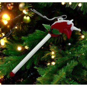 Vintage Glass Unicorn Stick Christmas Tree Ornament Swizzle Style Holly Accent